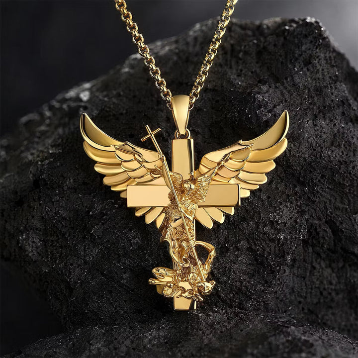 Klaus - Collier pendentif croix ange ailé