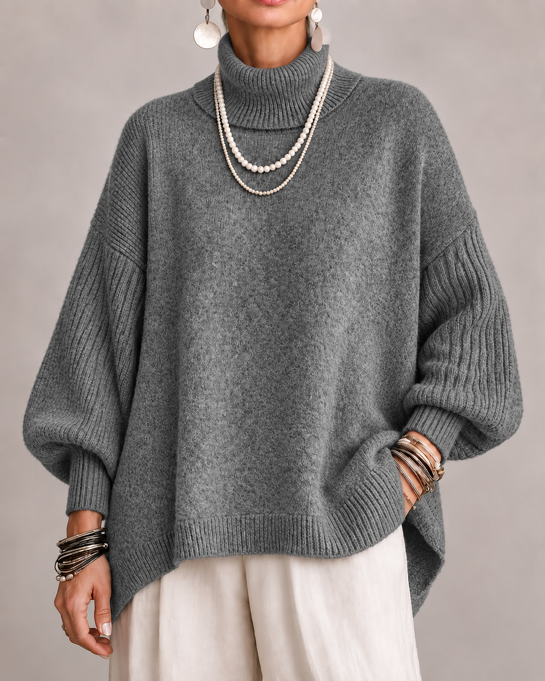 Aislin - Pull en maille oversize à col roulé