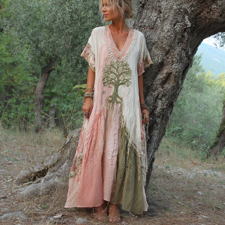 Carivienne - Robe longue à motif arbre vintage
