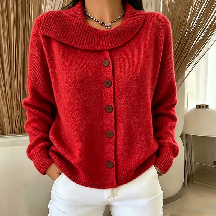 Elowette - Cardigan en maille boutonné à col large