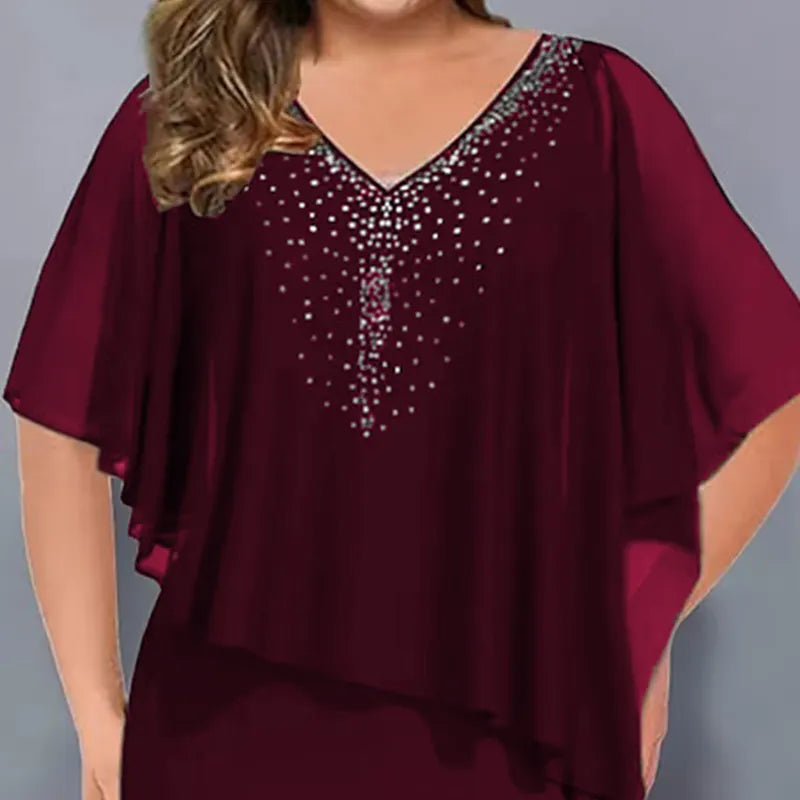 Lirienne - Robe midi à col V ornée de strass premium