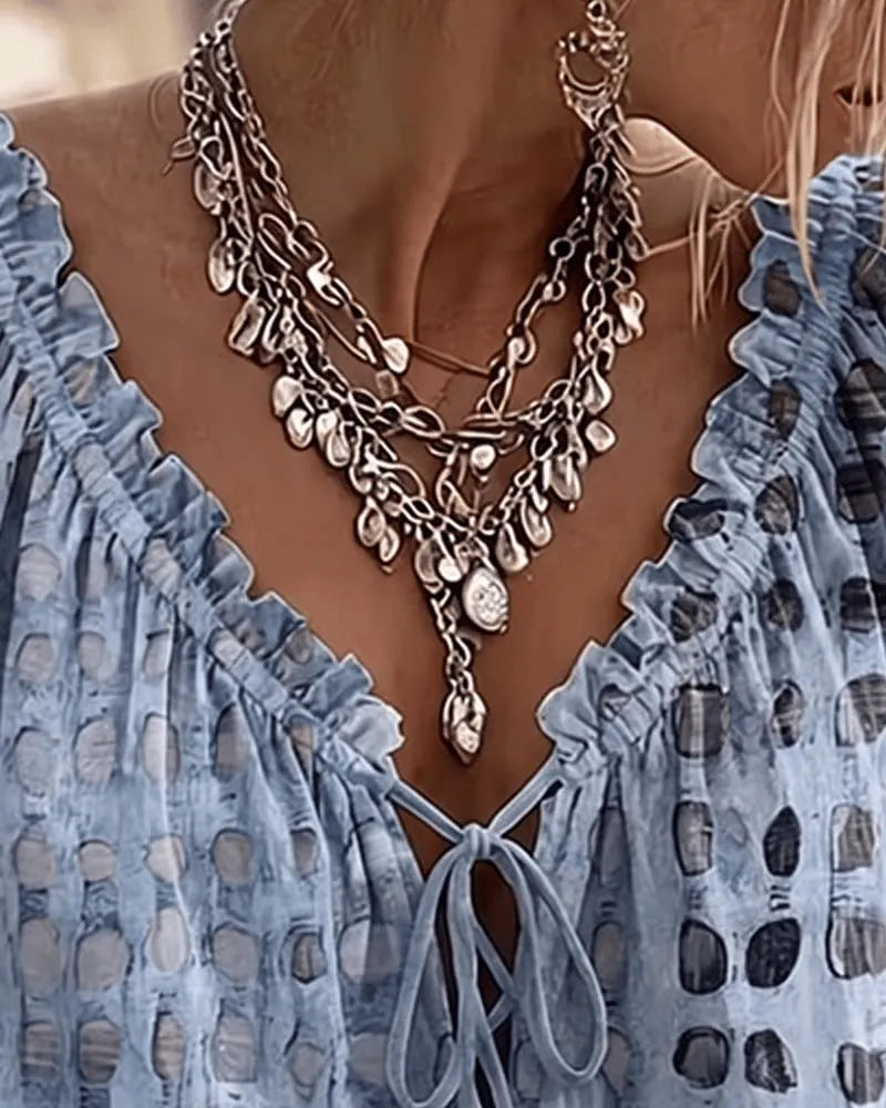 Araminta - Blouse à laçage, décolleté en V, toucher doux