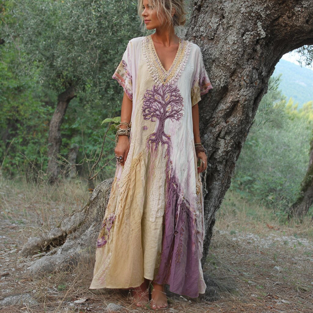 Carivienne - Robe longue à motif arbre vintage