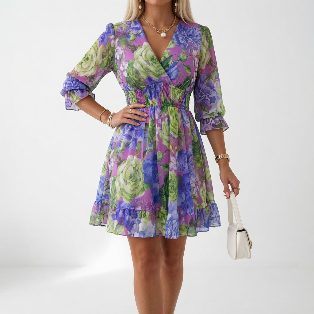 Maelona - Mini-robe smockée à fleurs au toucher doux