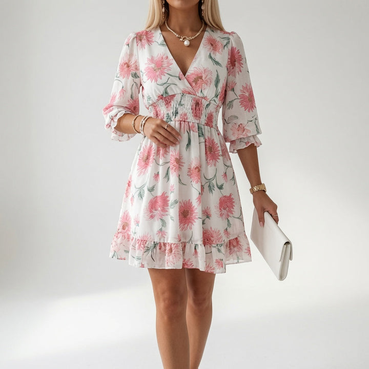 Maelona - Mini-robe smockée à fleurs au toucher doux