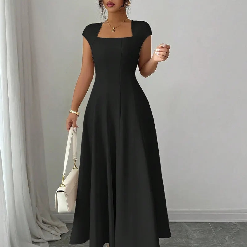 Ysolenne - Robe midi à encolure carrée, douce au toucher