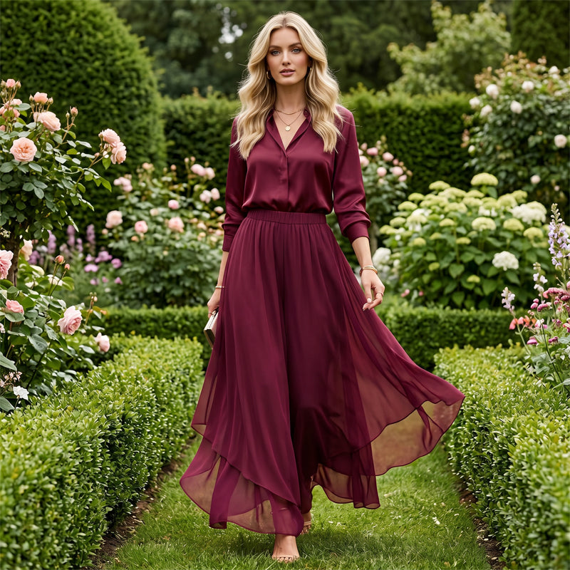 Hope - Pantalon large avec Superposition en Chiffon