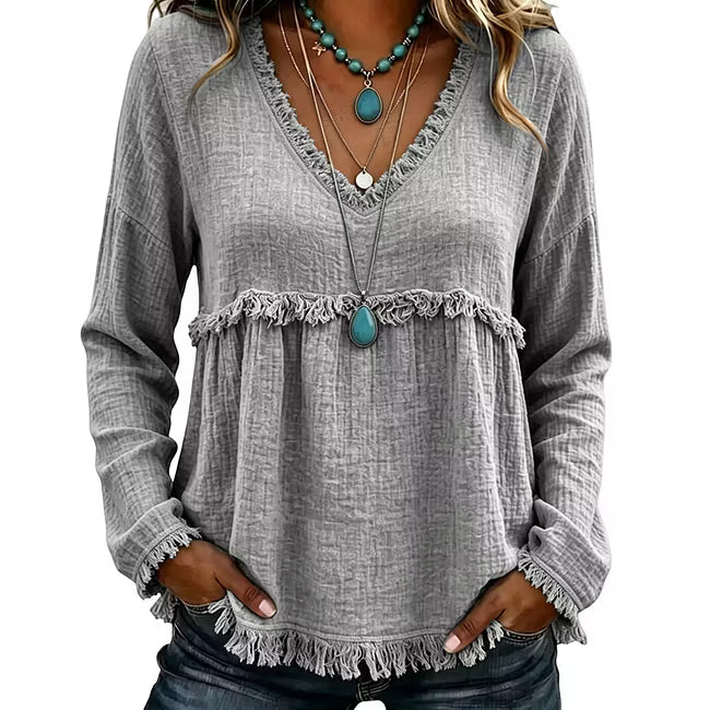 Ariselle - Blouse col V à franges