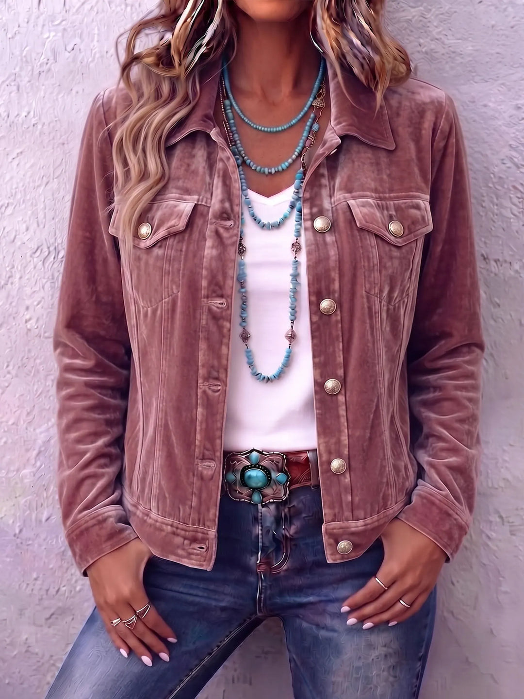 Amandria - Veste vintage délavée à boutons