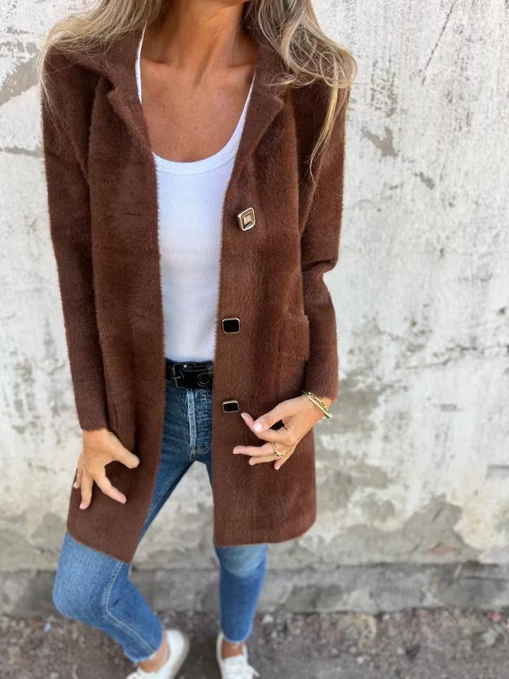 Fia - Manteau long doux à boutons