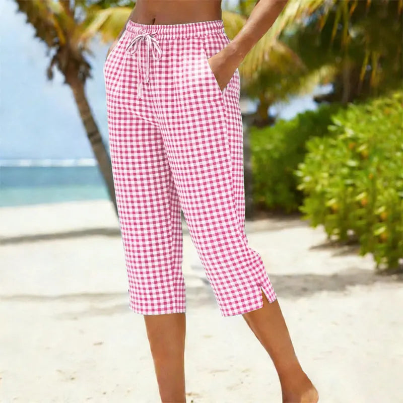 Eliska - Pantalon décontracté à carreaux raccourci