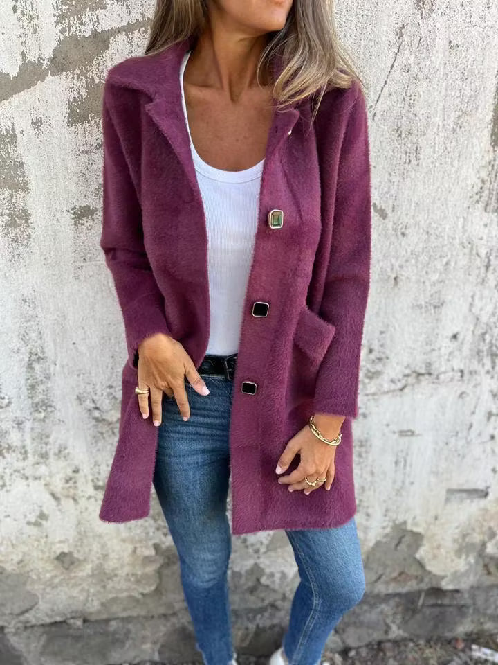 Fia - Manteau long doux à boutons