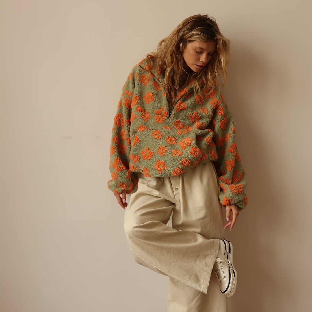 Clemency - Pull polaire confortable à motif fleuri