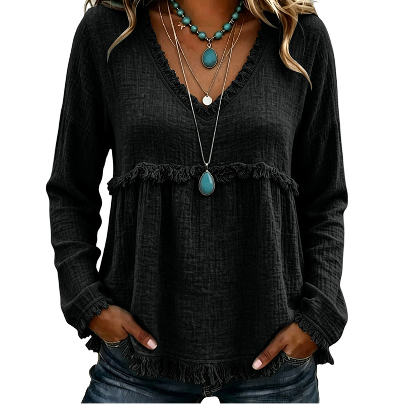 Ariselle - Blouse col V à franges