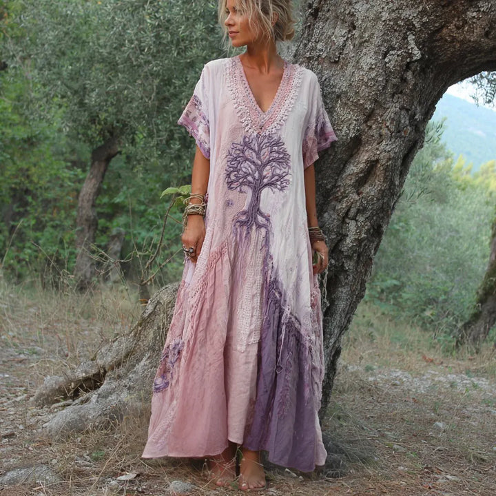 Carivienne - Robe longue à motif arbre vintage