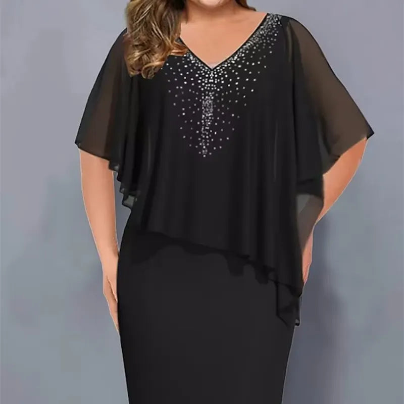 Lirienne - Robe midi à col V ornée de strass premium