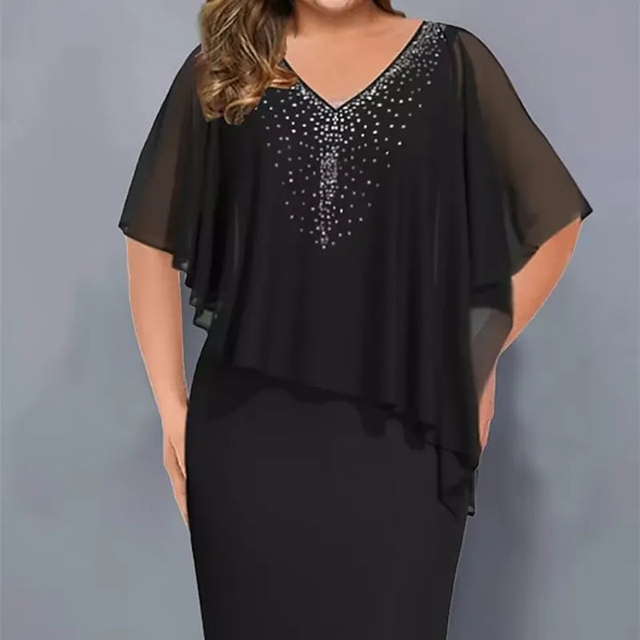 Lirienne - Robe midi à col V ornée de strass premium