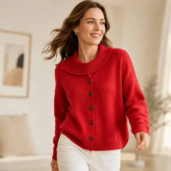 Elowette - Cardigan en maille boutonné à col large