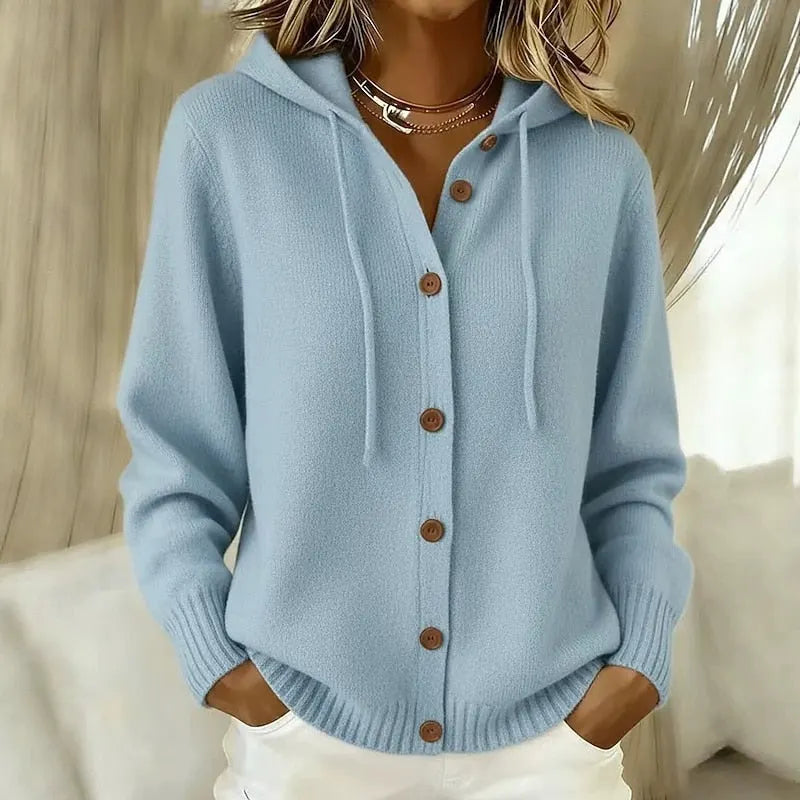 Emanora - Cardigan à capuche boutonné confortable