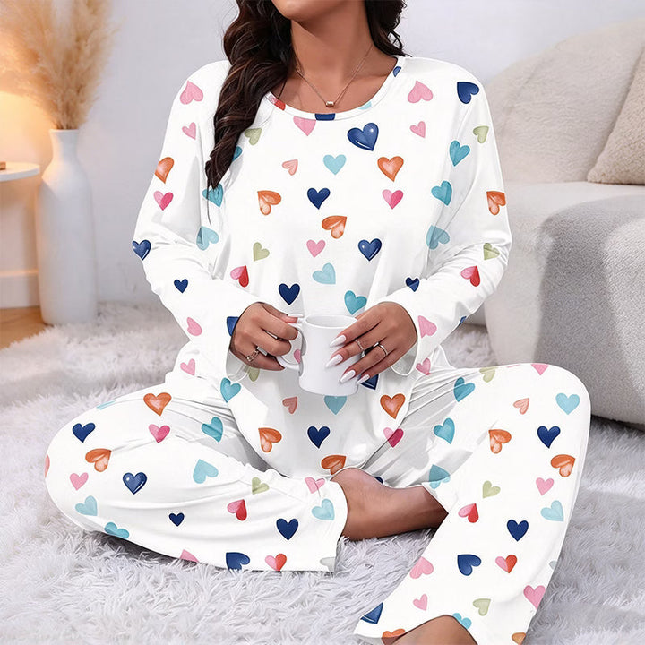 Bina - Ensemble de pyjama à motif cœur, manches longues, toucher doux