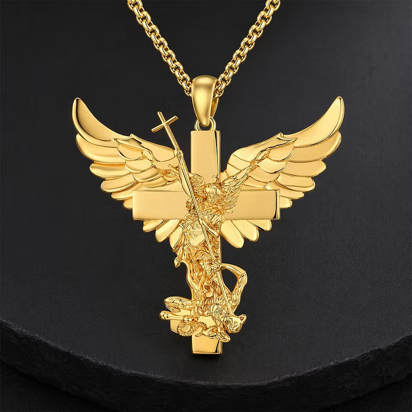 Klaus - Collier pendentif croix ange ailé
