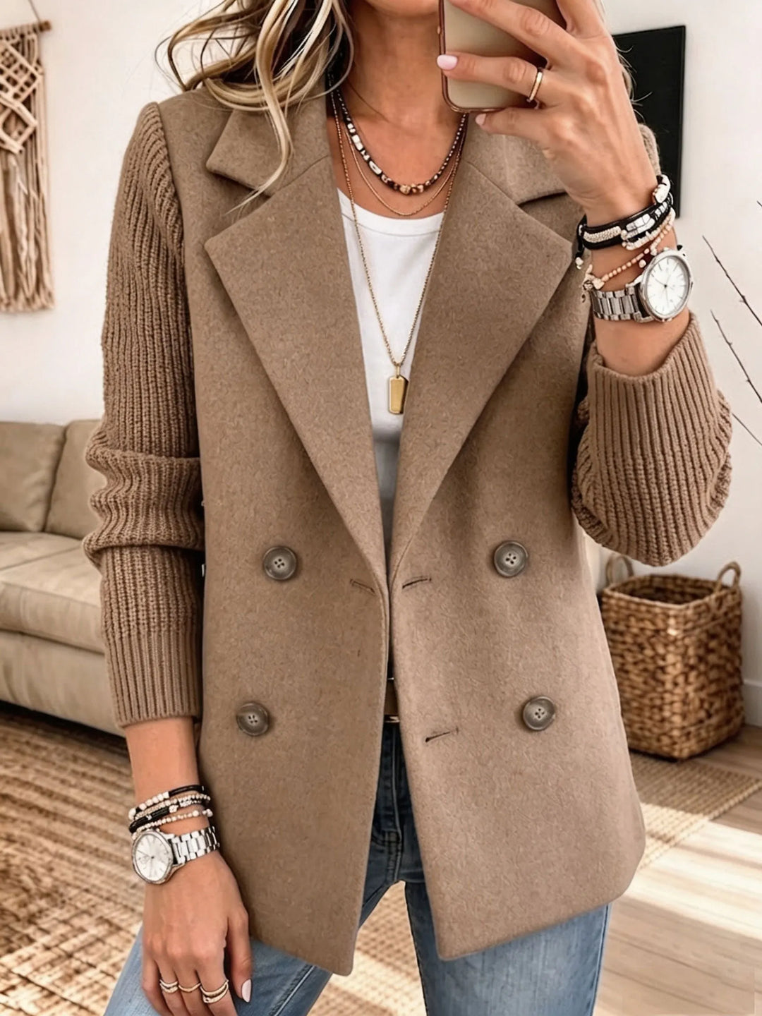 Lottie - Blazer mix de matières au toucher doux