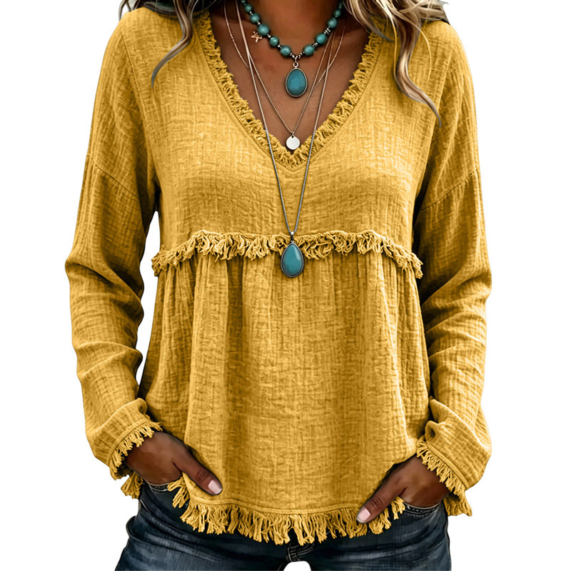 Ariselle - Blouse col V à franges