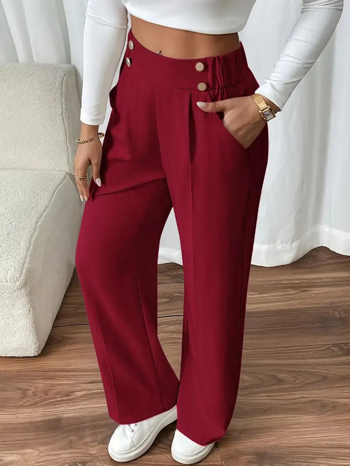 Ashlena - Pantalon large taille haute au toucher doux