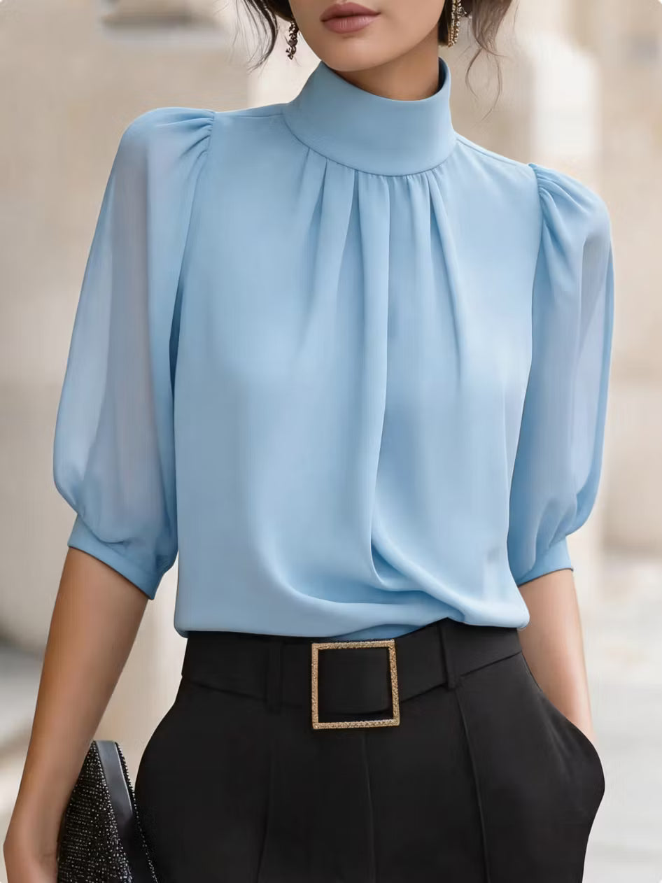 Valessique - Blouse plissée à col montant