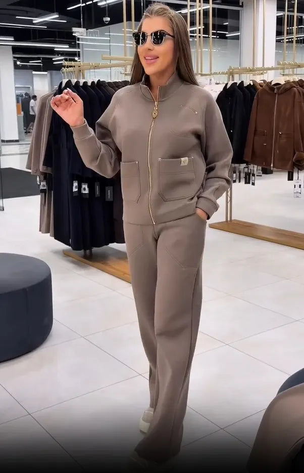 Floranique - Ensemble deux pièces au toucher doux : veste courte zippée et pantalon large