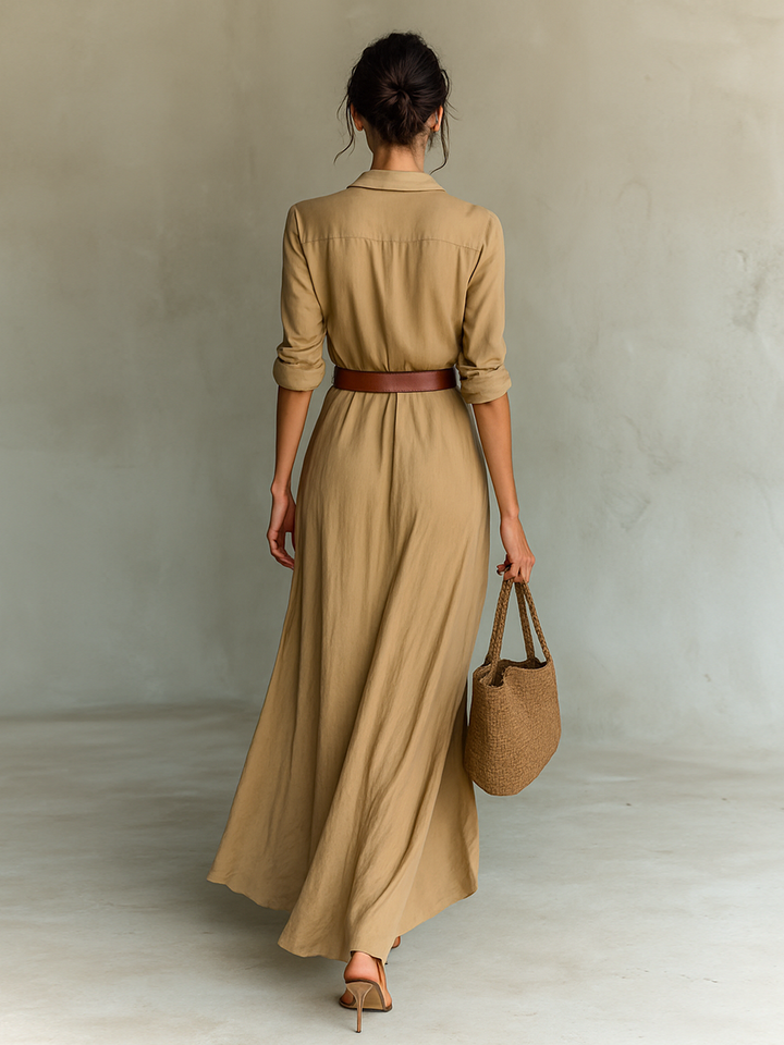Calantha - Robe-chemise maxi ceinturée au toucher doux