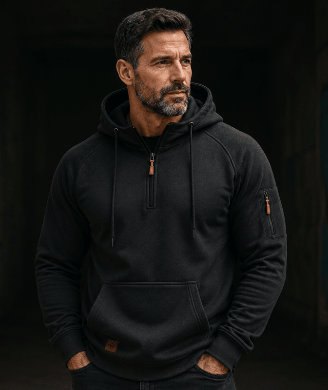 Sterling - Sweat à capuche demi-zip au toucher doux