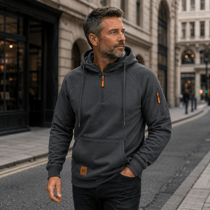Sterling - Sweat à capuche demi-zip au toucher doux
