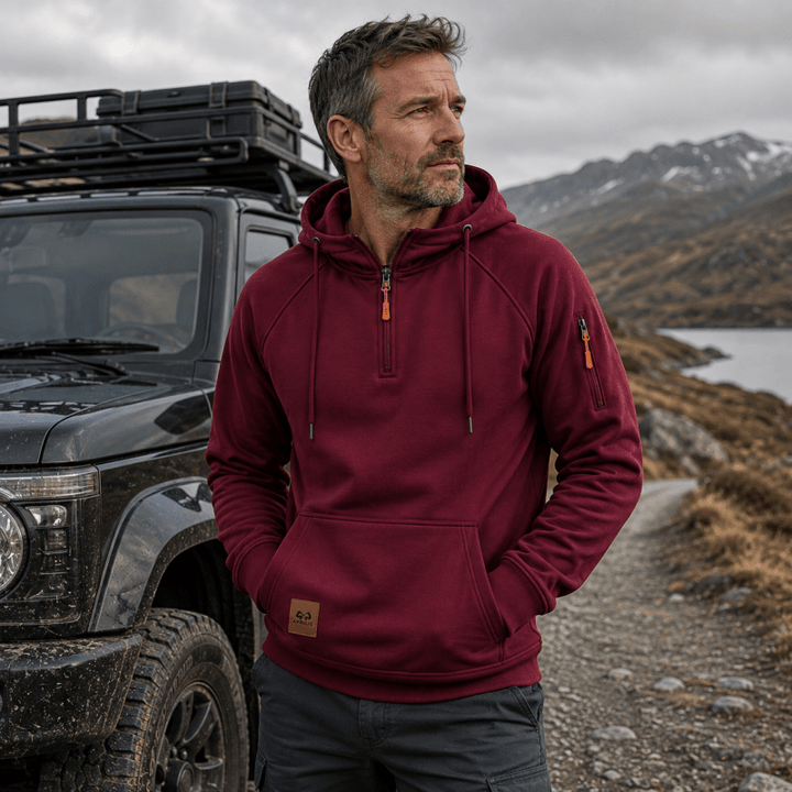 Sterling - Sweat à capuche demi-zip au toucher doux