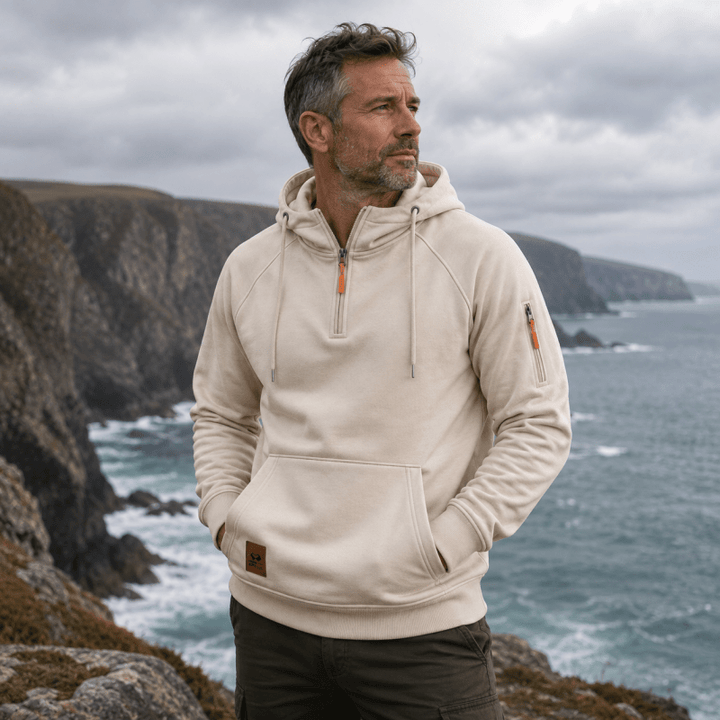 Sterling - Sweat à capuche demi-zip au toucher doux