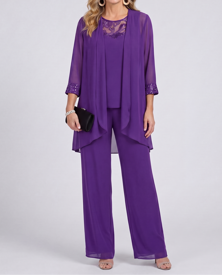 Aeliana - Ensemble 3 pièces élégant avec blazer et pantalon large