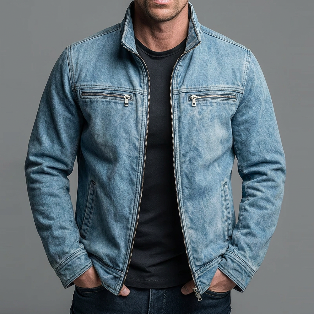 Brody - Veste zippée en coton, effet délavé vintage