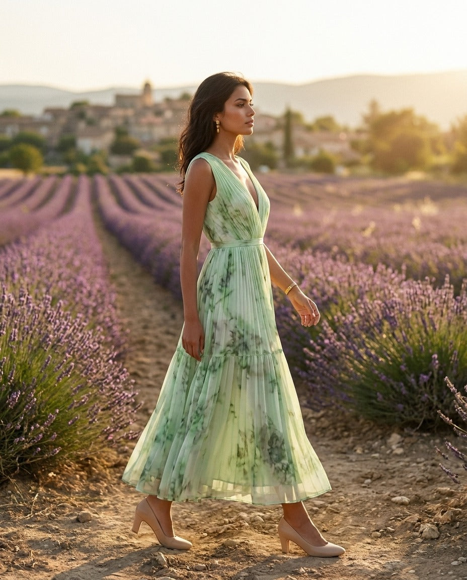 Nadia - Robe midi plissée à fleurs