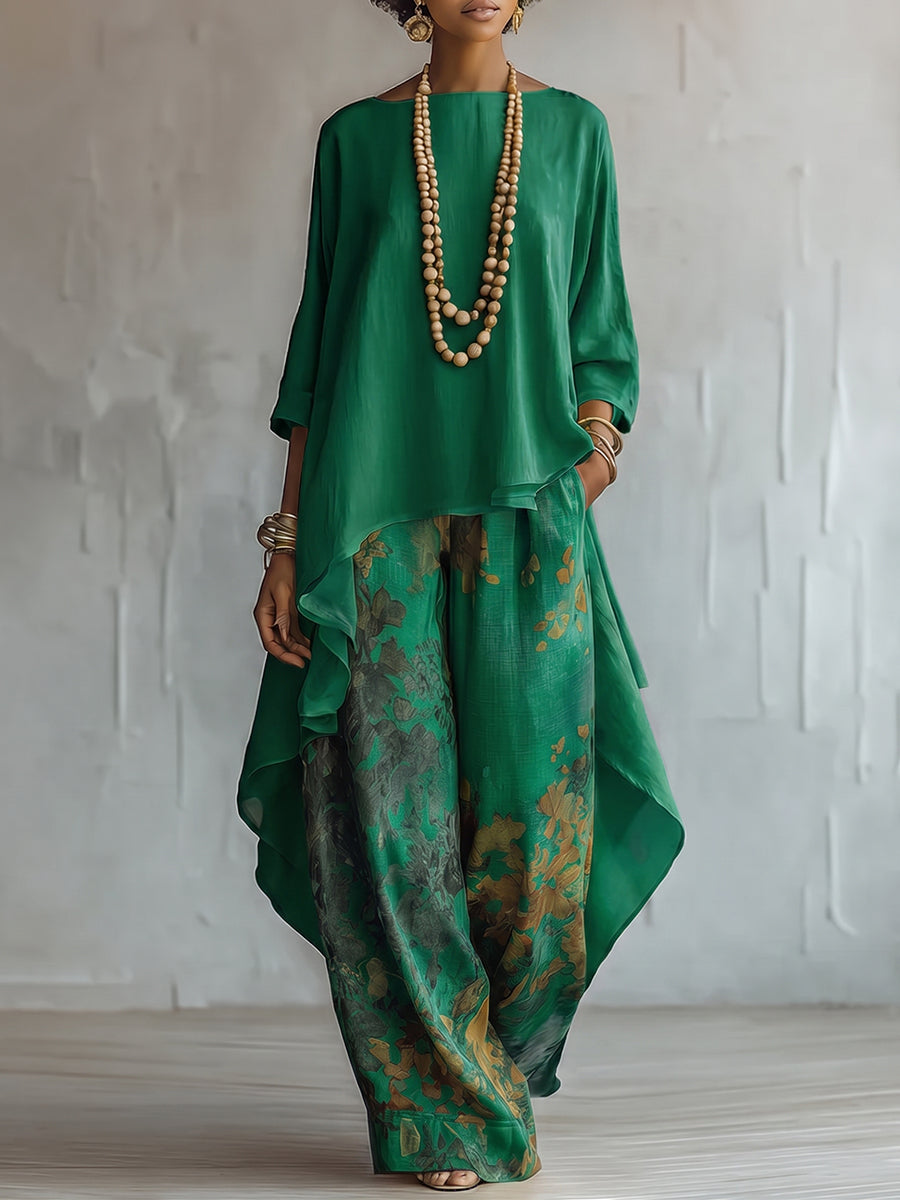 Anwyn - Ensemble top en mousseline à effet superposé et pantalon large