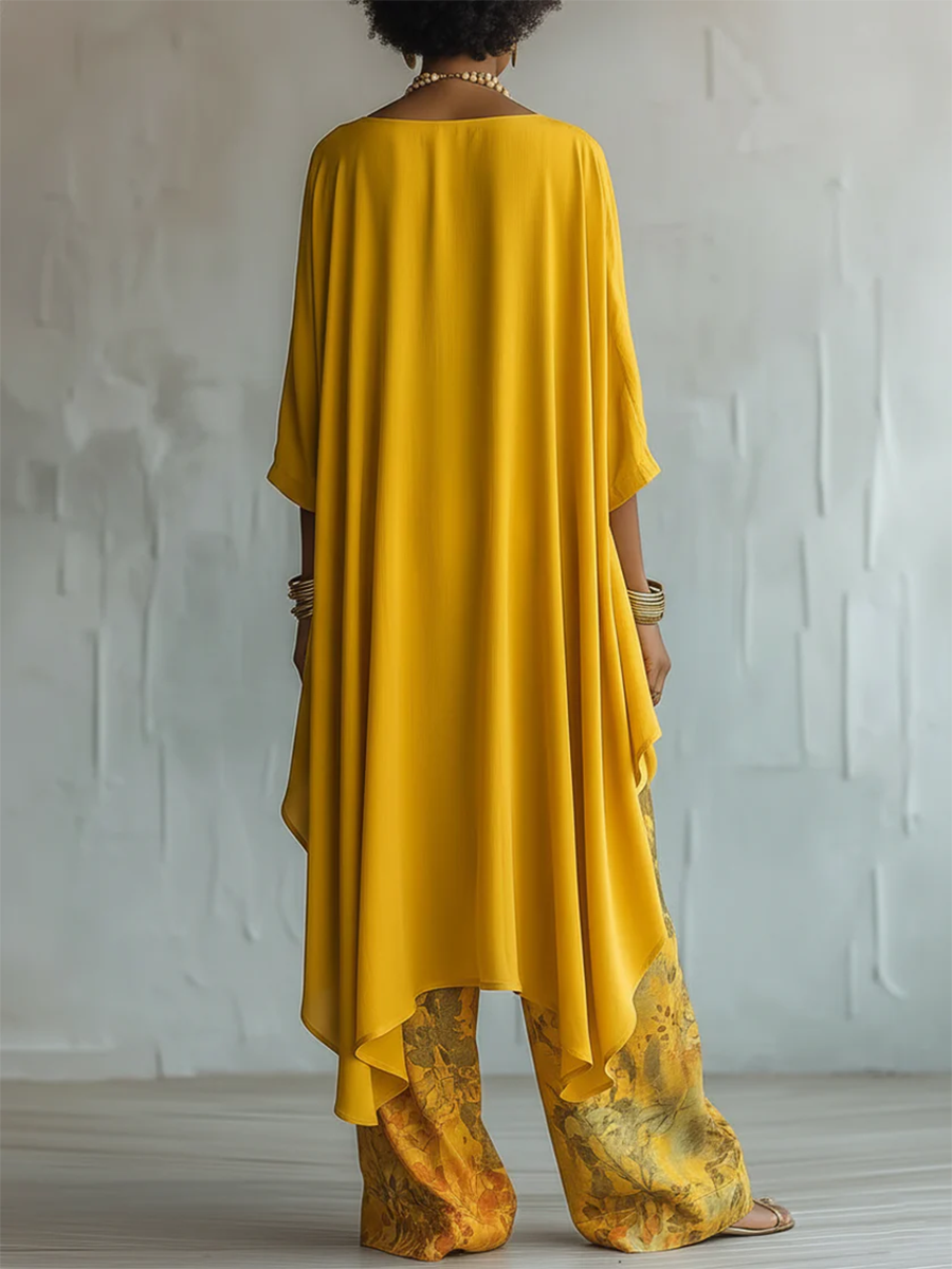 Anwyn - Ensemble top en mousseline à effet superposé et pantalon large