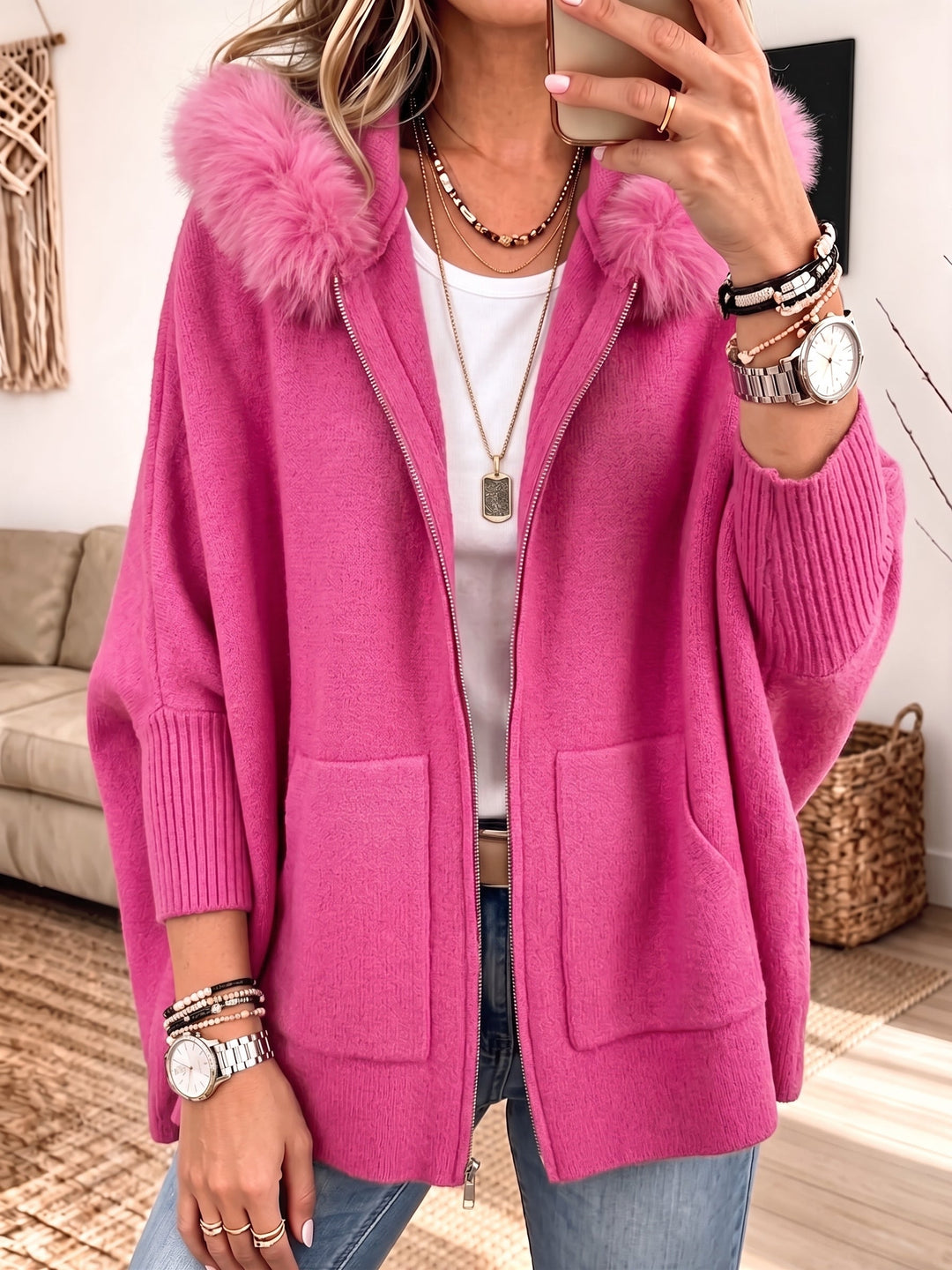 Veronelle - Cardigan à capuche zippé doux au toucher