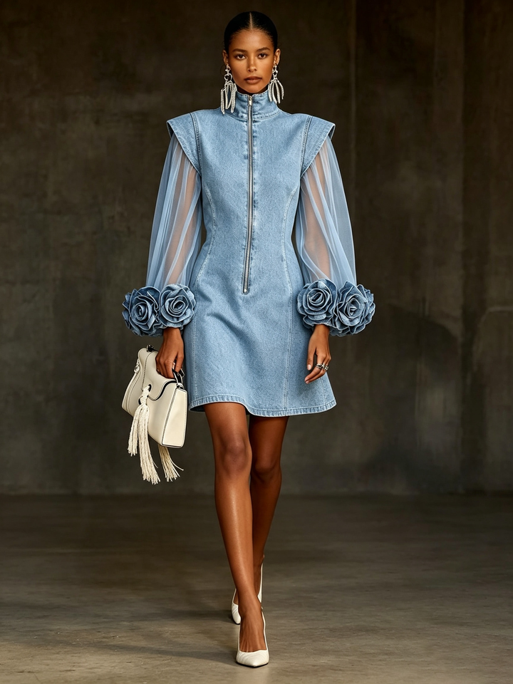 Amélie - Robe mini structurée à manches transparentes