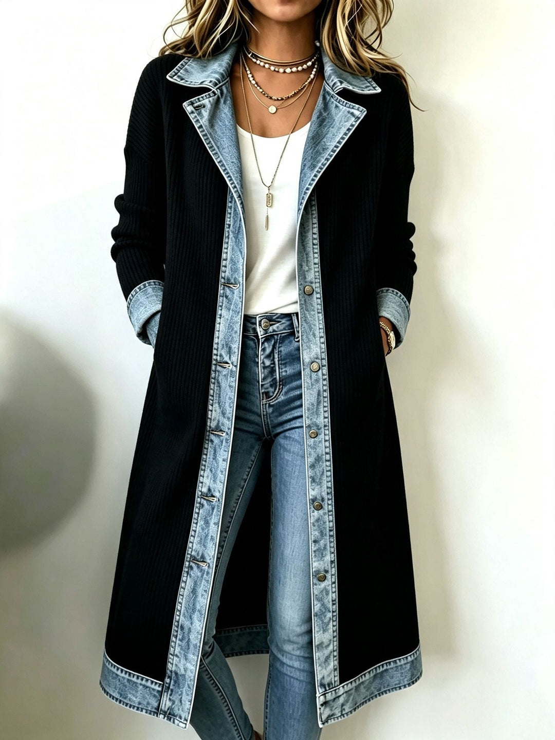 Odelia - Cardigan long texturé