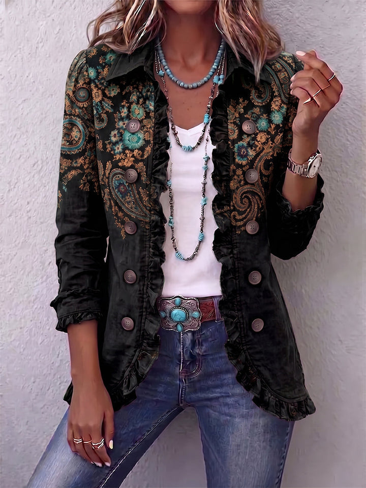 Faelisse - Veste volantée en imprimé cachemire artisanal