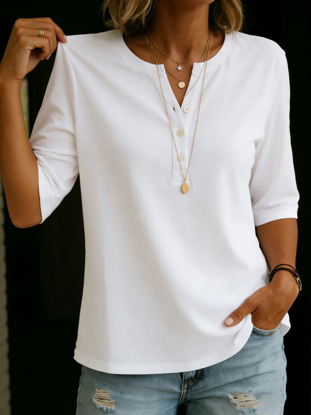 Brianna - Blouse décontractée à boutons décoratifs