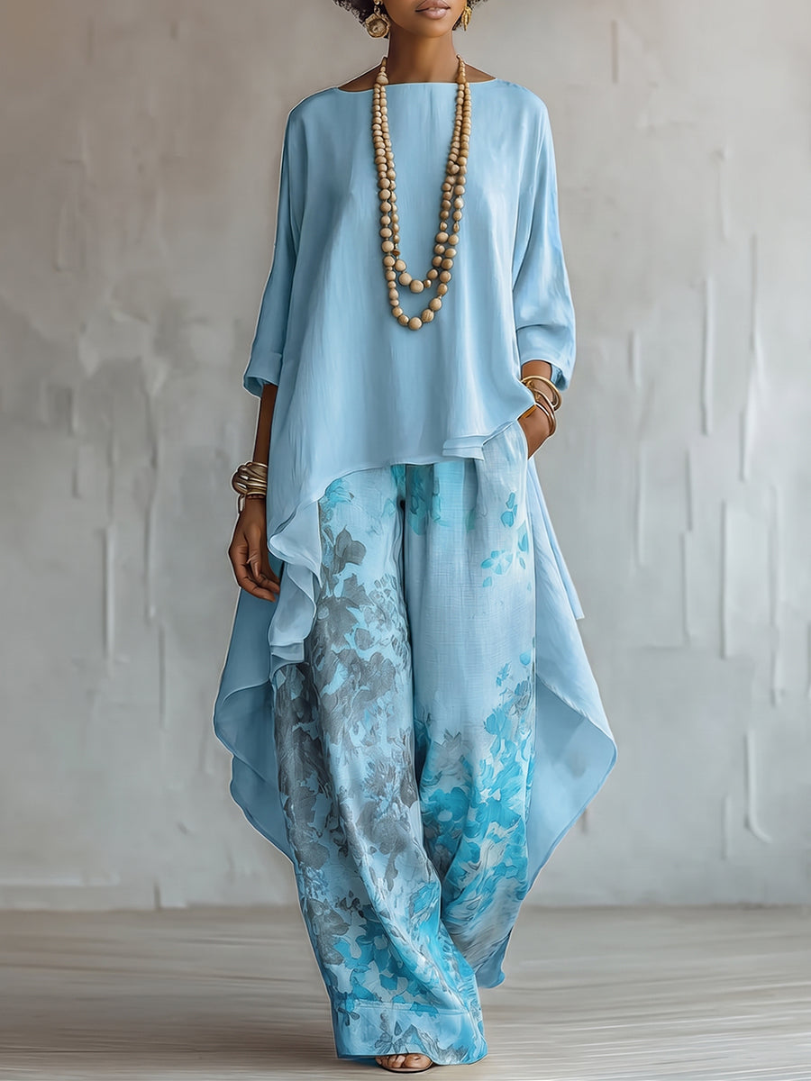 Anwyn - Ensemble top en mousseline à effet superposé et pantalon large