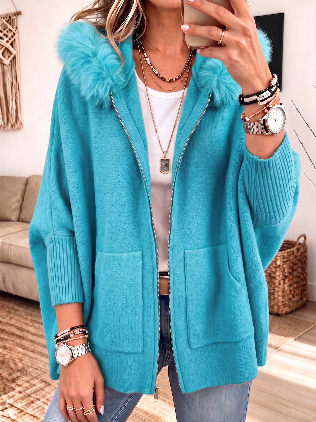 Veronelle - Cardigan à capuche zippé doux au toucher