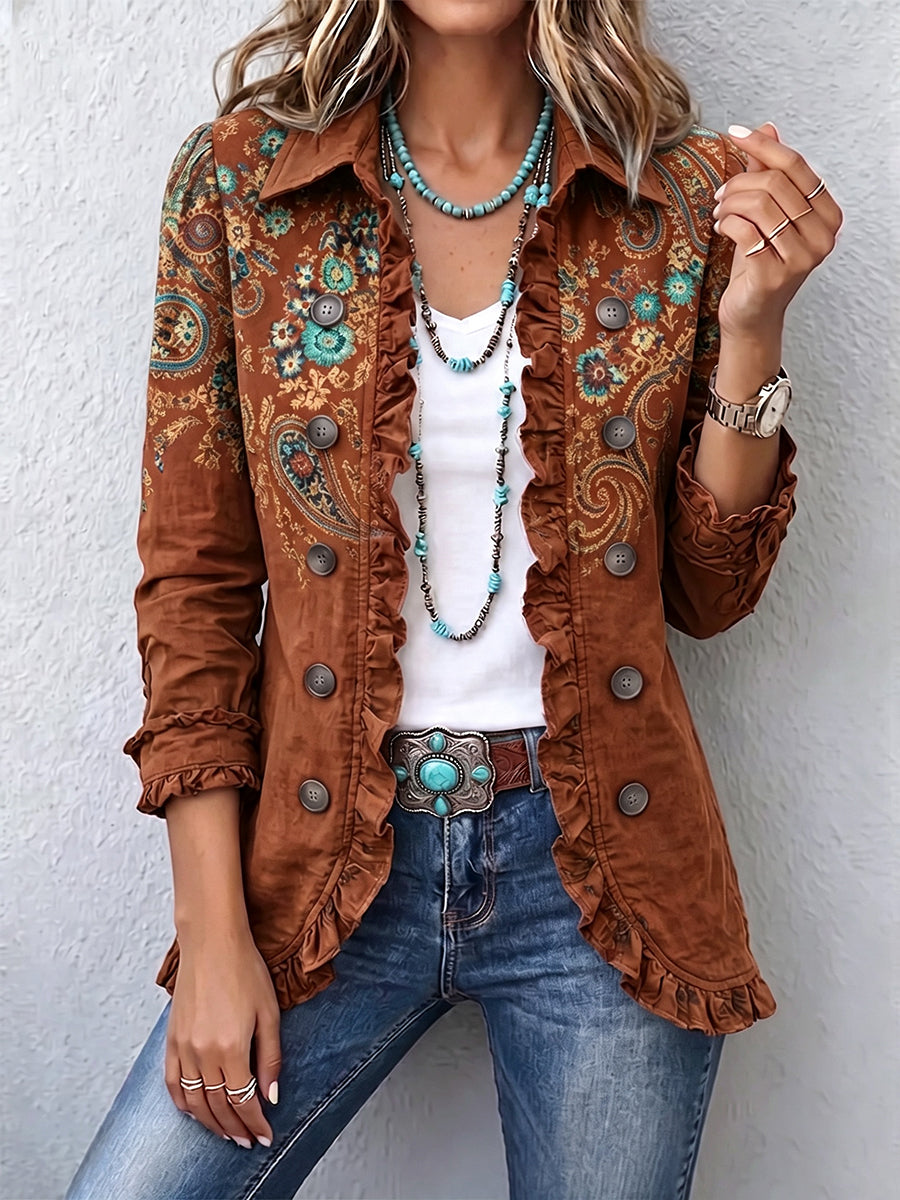 Faelisse - Veste volantée en imprimé cachemire artisanal