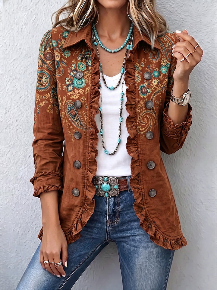 Faelisse - Veste volantée en imprimé cachemire artisanal