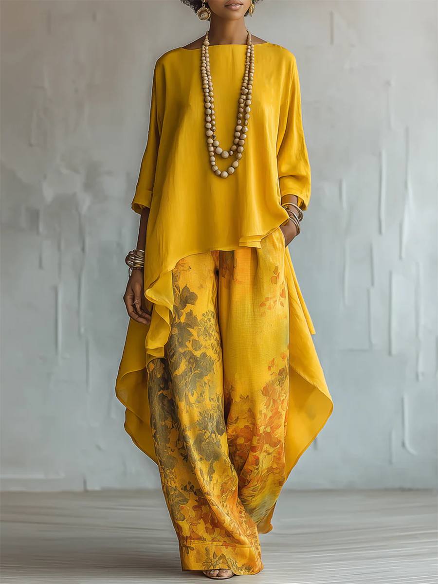 Anwyn - Ensemble top en mousseline à effet superposé et pantalon large